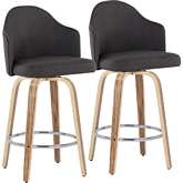 Ahoy 26" Counter Stool in Charcoal Grey Fabric, Zebra Wood & Chrome Metal (Set of 2)